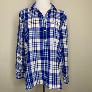 J. Crew Blue Plaid Popover Cotton Shirt Sz Medium